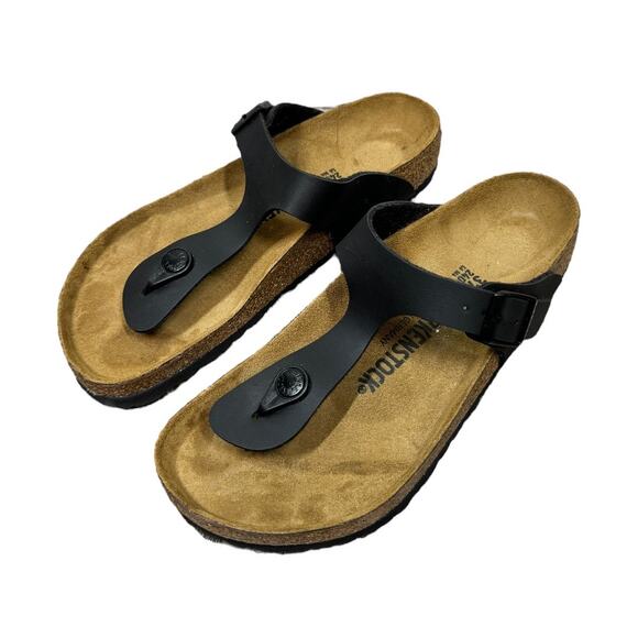 Birkenstock Gizeh Birko-Flor Black Sandals Women's 6 37 Cork Footbed Thong - Picture 2 of 8